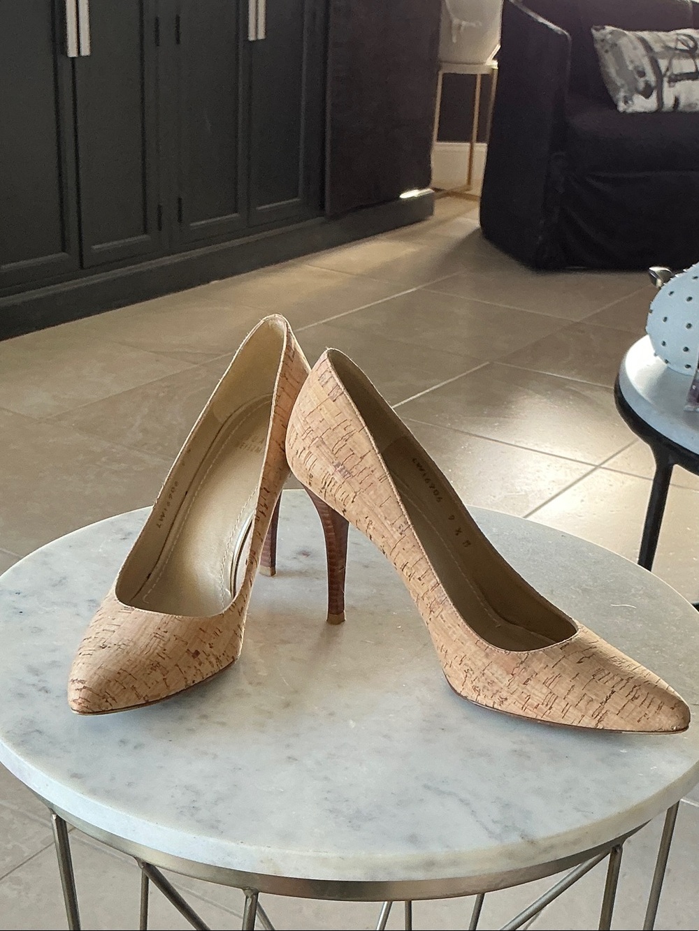 Stuart Weitzman Cork-Textured Pointed Stiletto Pumps in Beige